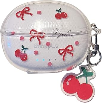 Clear Red Cherry Pattern Accessories Headphone Earphone Protective Cover Case for Lenovo Thinkplus LP5 Pro with Pendant