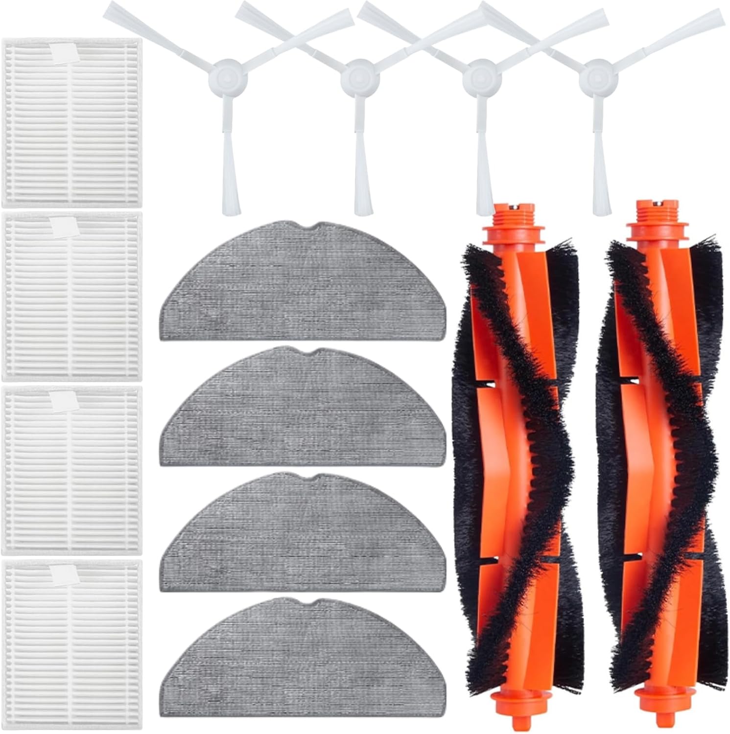 Accessories Kit for Xiaomi S20 Robot Vacuum Cleaner Replacement Parts, 4 Side Brushes, 2 Main Brushes, 4 HEPA Filters, 4 Mop Pads, Repuestos Spare Repair Attachments