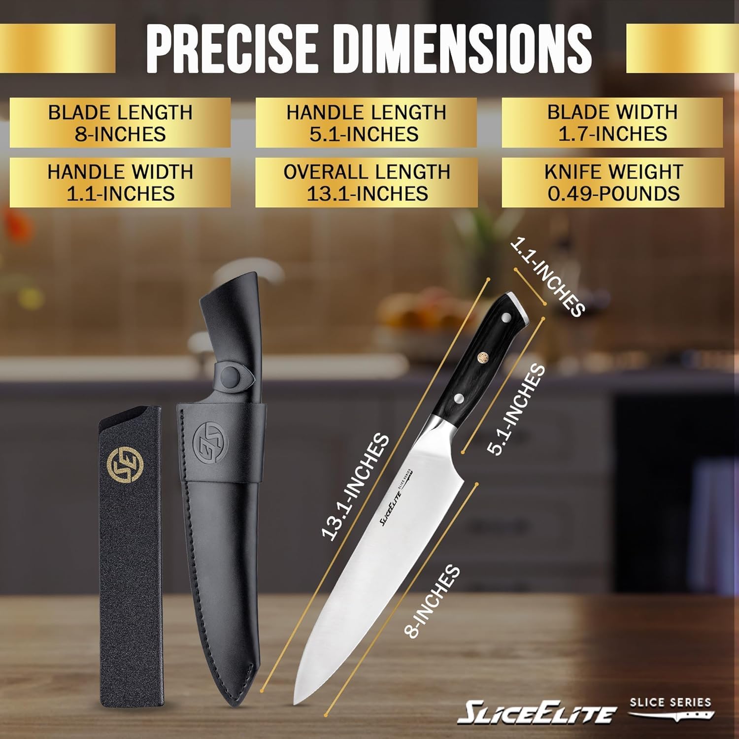 SliceElite Slice Series 8 Inch Chef Knife High Carbon German Steel Blade Pakkawood Handle Dual Sheath Sharp Cooking Knife for Meat Cleaver BBQ Kitchen Knife for Slicing Chopping Cutting Carving Tool