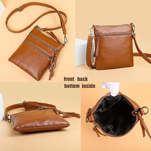 Miniatura 3 de Bolsos cruzados para mujer, bolsa de hombro de cuero casual con múltiples bolsillos para mujer, correa ajustable con borla