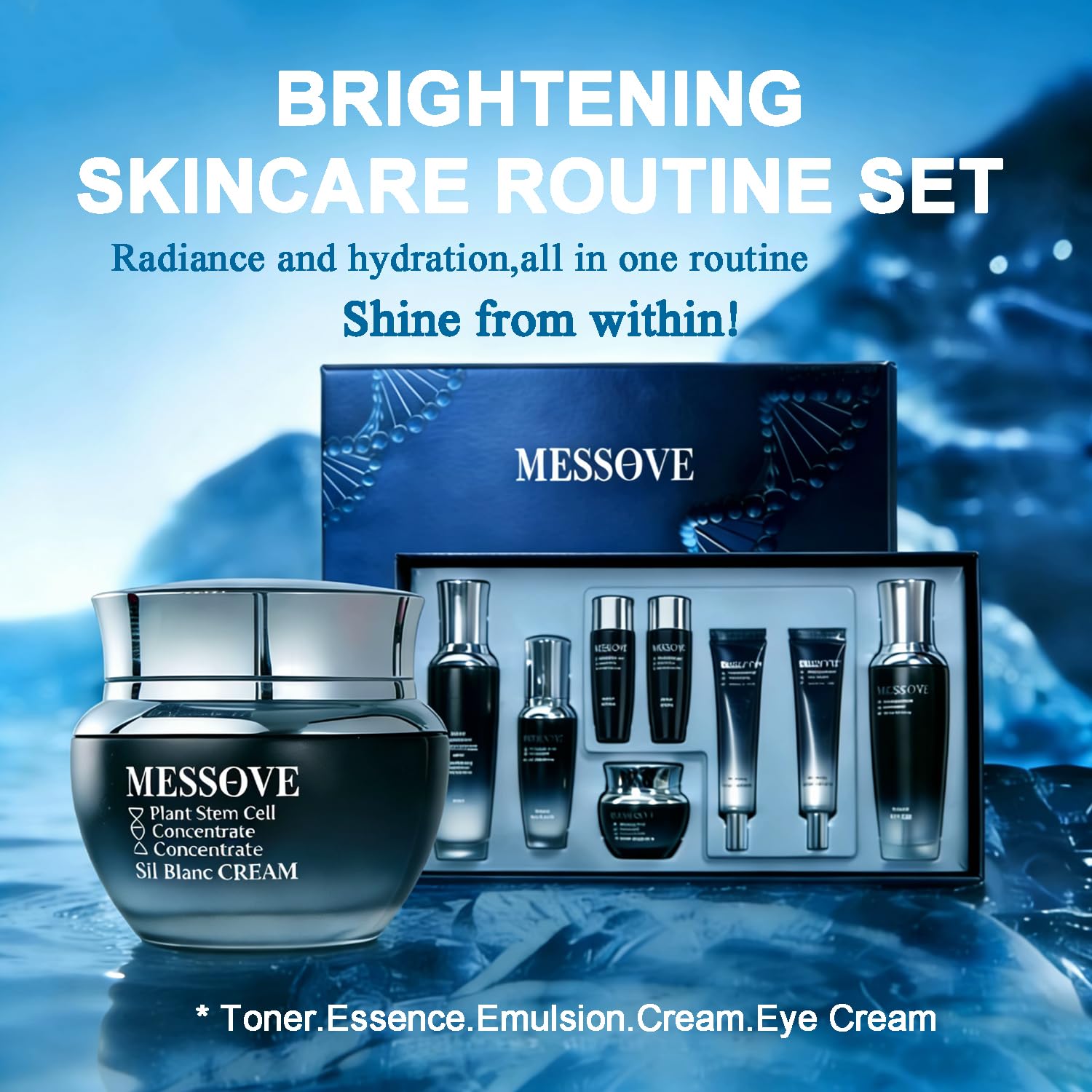 8-in-1 Pflege- & Anti-Rückenschmerzen-Skincare-Set - 1 Gesichtscreme & 1 Toner & 1 Gesichtslotion & 1 Essence & 2 Augencreme & 2 Reise-sets - Niacinamide & Hyaluronsäure - Koreanische Skincare