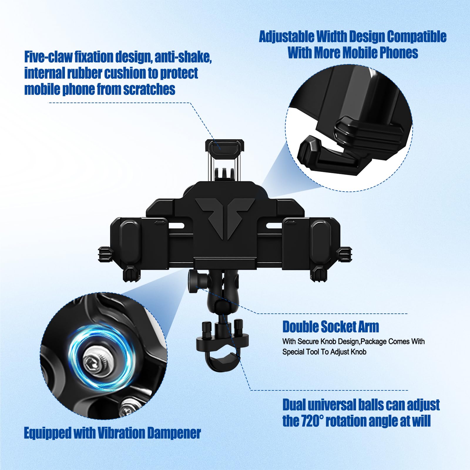 Supporto per telefono da moto con smorzatore di vibrazioni e blocco sicuro ad alta velocità, supporto antifurto per telefono per moto, bici, bicicletta, adatto per telefoni da 4,8 a 7,2 cm