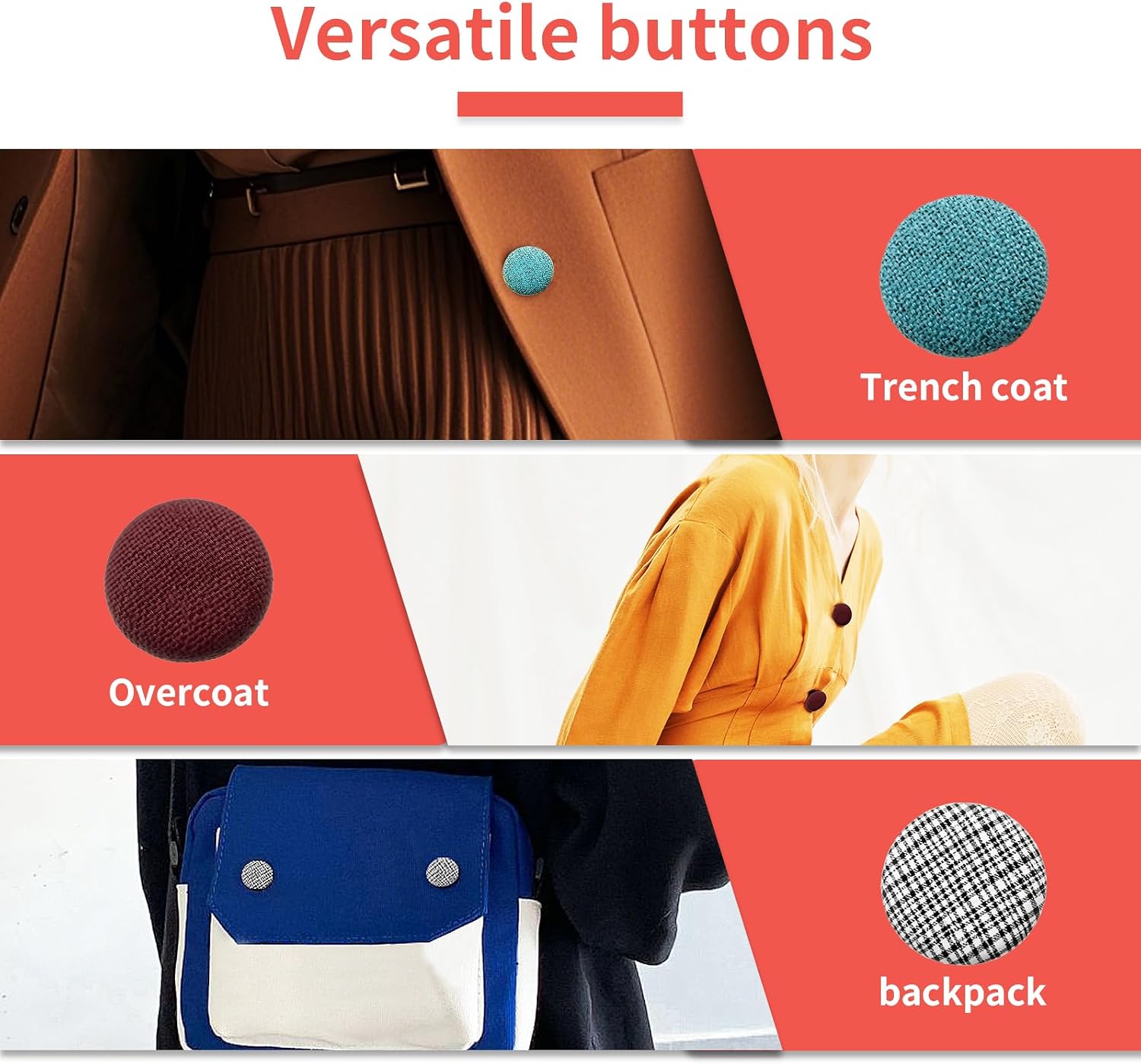 100 Sets Cover Buttons Kit with Tools, 5 Sizes Enduring Button Cover Kit, DIY Fabric Covered Aluminum Alloy Craft Set for DIY Covered Buttons, Clothes, Hats, Sweaters, Backpacks and Crafts image 5