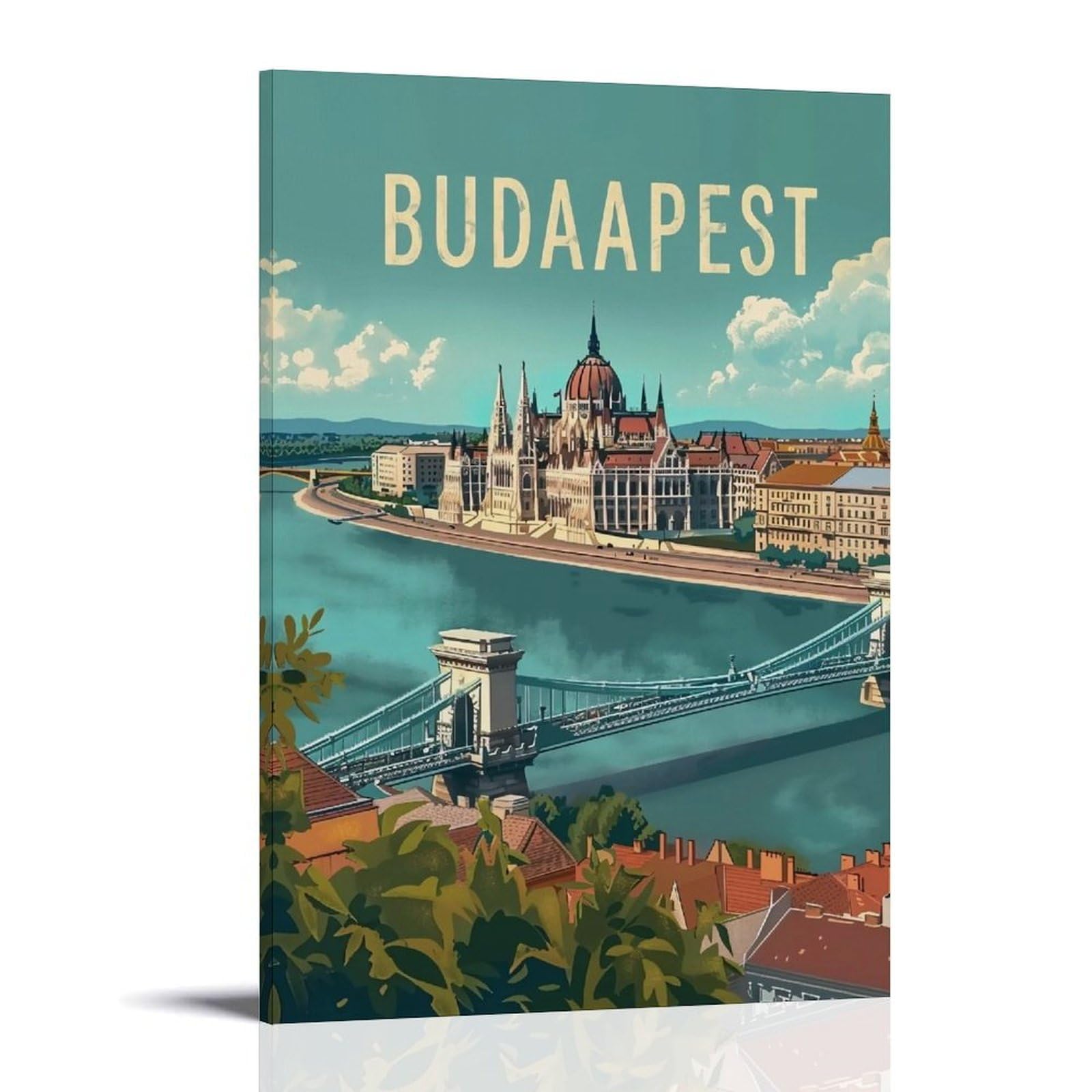 WHOUHJYE Budapest 01 Poster Wall Art Canvas Vintage Aesthetic Painting Decor for Rooms 24x36inch Frame-style