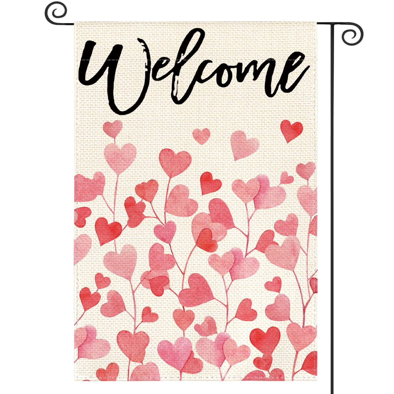 AVOIN colorlife Valentines Day Love Hearts Welcome Garden Flag 12x18 Inch Double Sided Outside, Rustic Anniversary Yard Outdoor Flag
