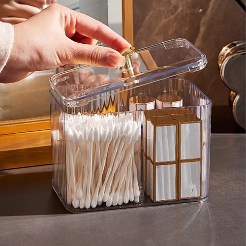 Miniatura 5 de Soporte para hisopos de algodón con 3 compartimentos, organizador de almacenamiento de tocador de baño transparente