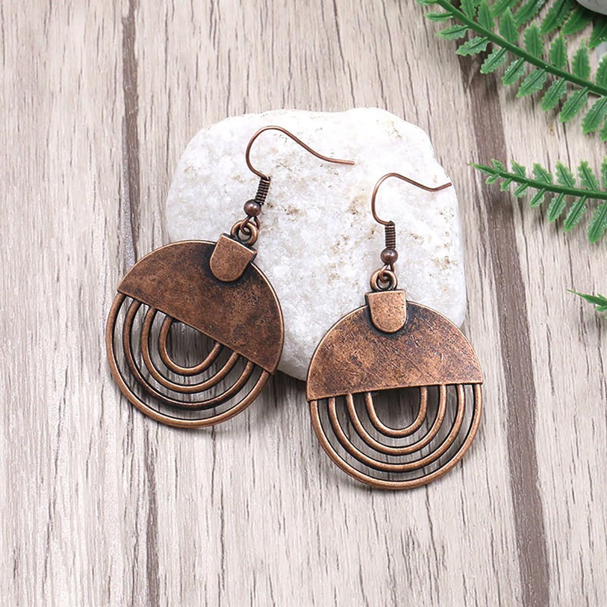 Vintage Bohemian Dangle Earrings for Women Retro Geometric Round Earrings Hollow Out Sculpted Ethnic Earrings Boho Statement Earrings for Women - Image 2