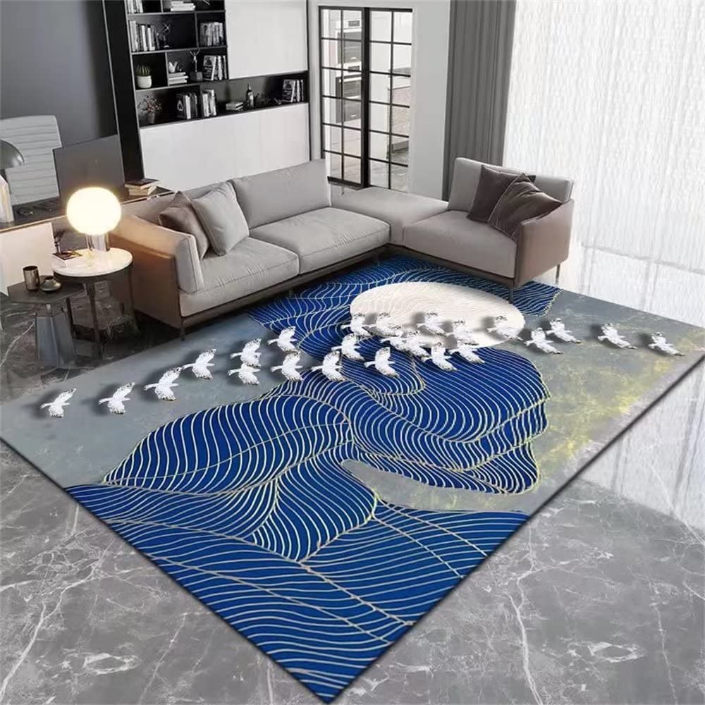Dormitorio infantil alfombras salon grandes para jugar en el suelo con estampado abstracto azul