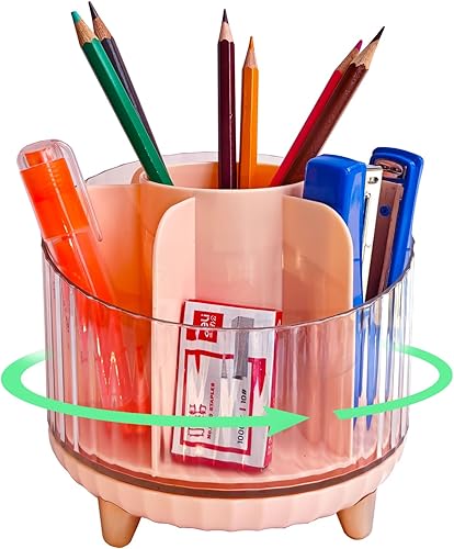 Miniatura 9 de Soporte giratorio para lápices, organizador de escritorio con diseño de múltiples compartimentos, solución de almacenamiento elegante y funcional