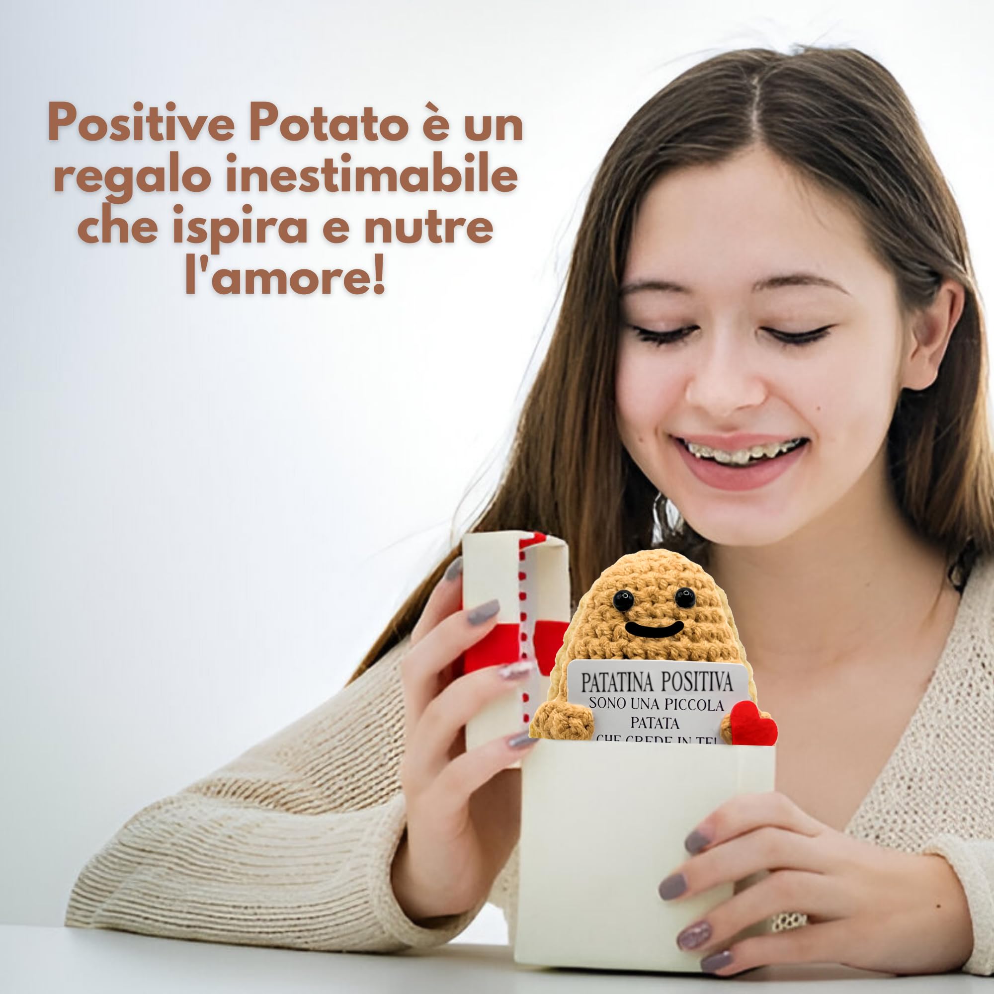 BigDaddy Patatina Positiva © con Messaggio Motivazionale - Peluche Patato Positiva Italiano - Patata Portafortuna e Motivazionale - Regalo Amica Speciale Originale - Idea Regalo Simpatica