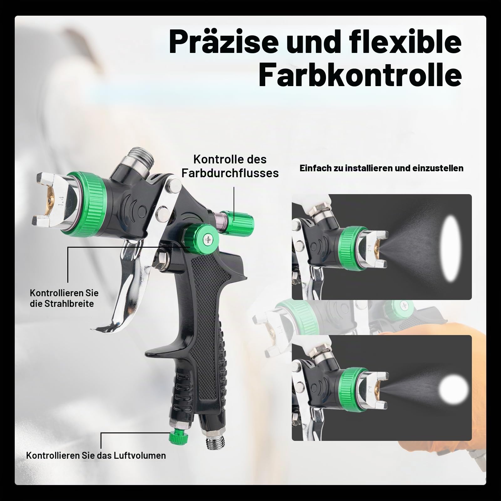 HVLP Lackierpistole Spritzpistole Kit mit 1,4/1,7/2,5mm, Farbspritzpistole Profi Lackierpistole Druckluft Schwerkraft Sprühgeräte mit 600 ml Plastikbecher Luftdruckregler für Autos & Haus (Grün)