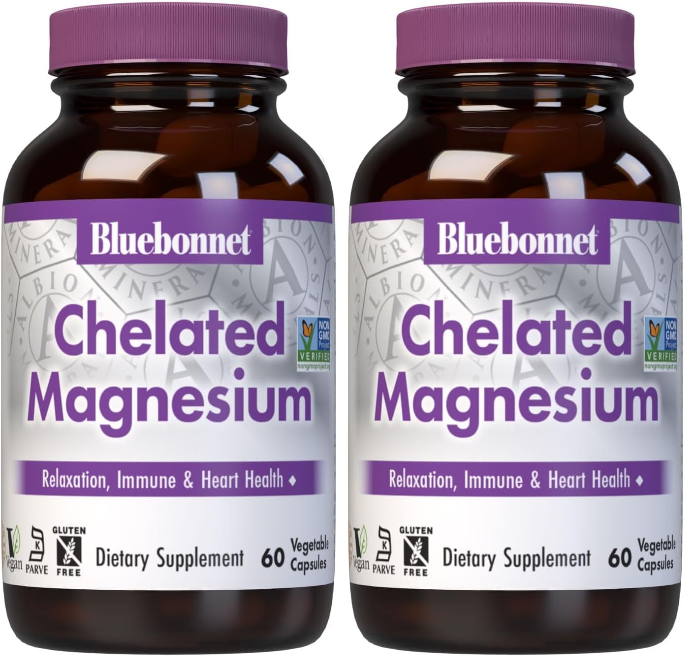 Bluebonnet Nutrition Albion Chelated Magnesium Vegetable Capsule 200 mg Unflavored 60 Count (Pack of 2)