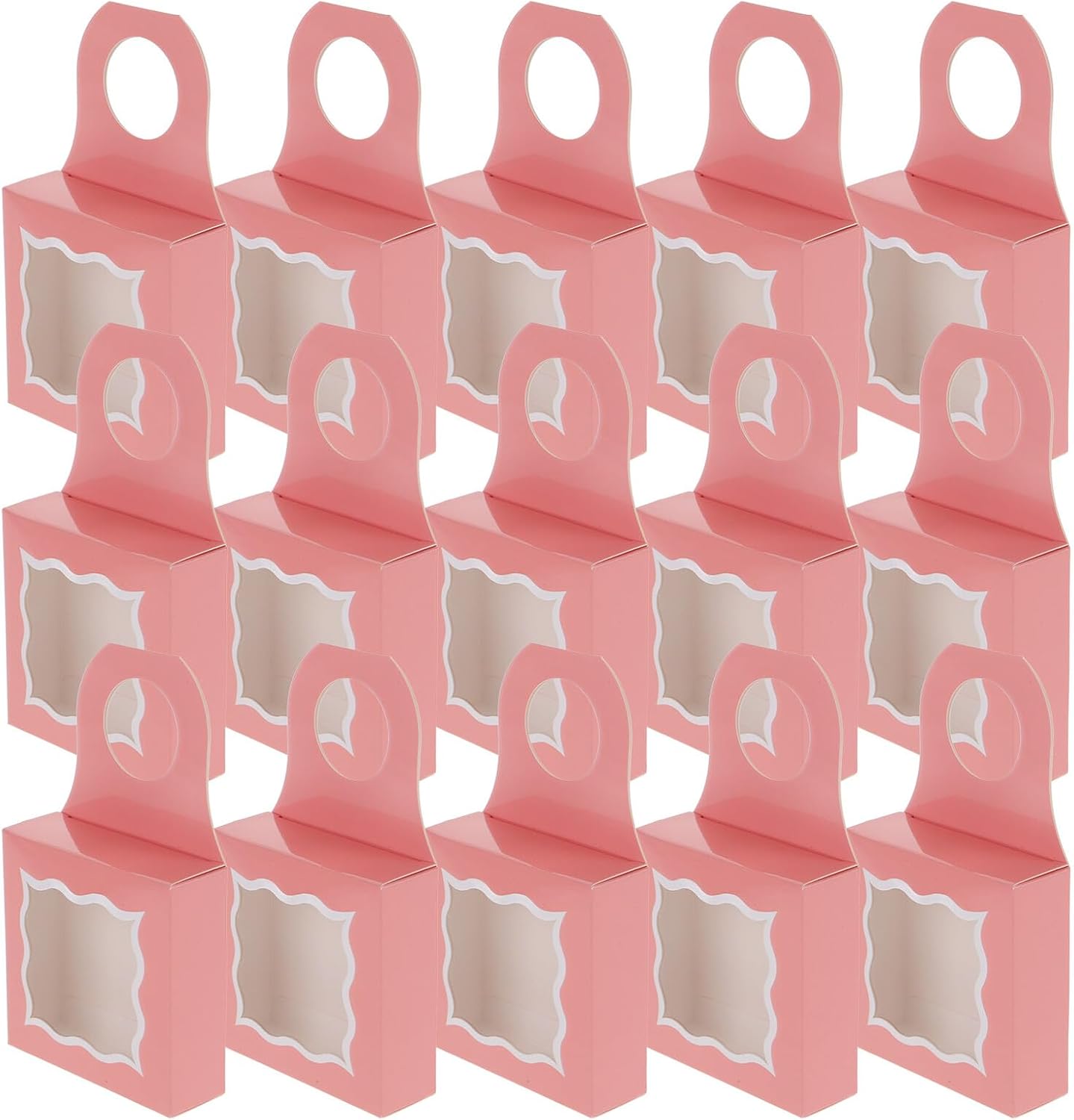 Gogogmee 25pcs Pink Pvc Window Hanging Boxes for Wine Bottles with Hook, Portable Bottle Storage Cases for Party and Home Decor