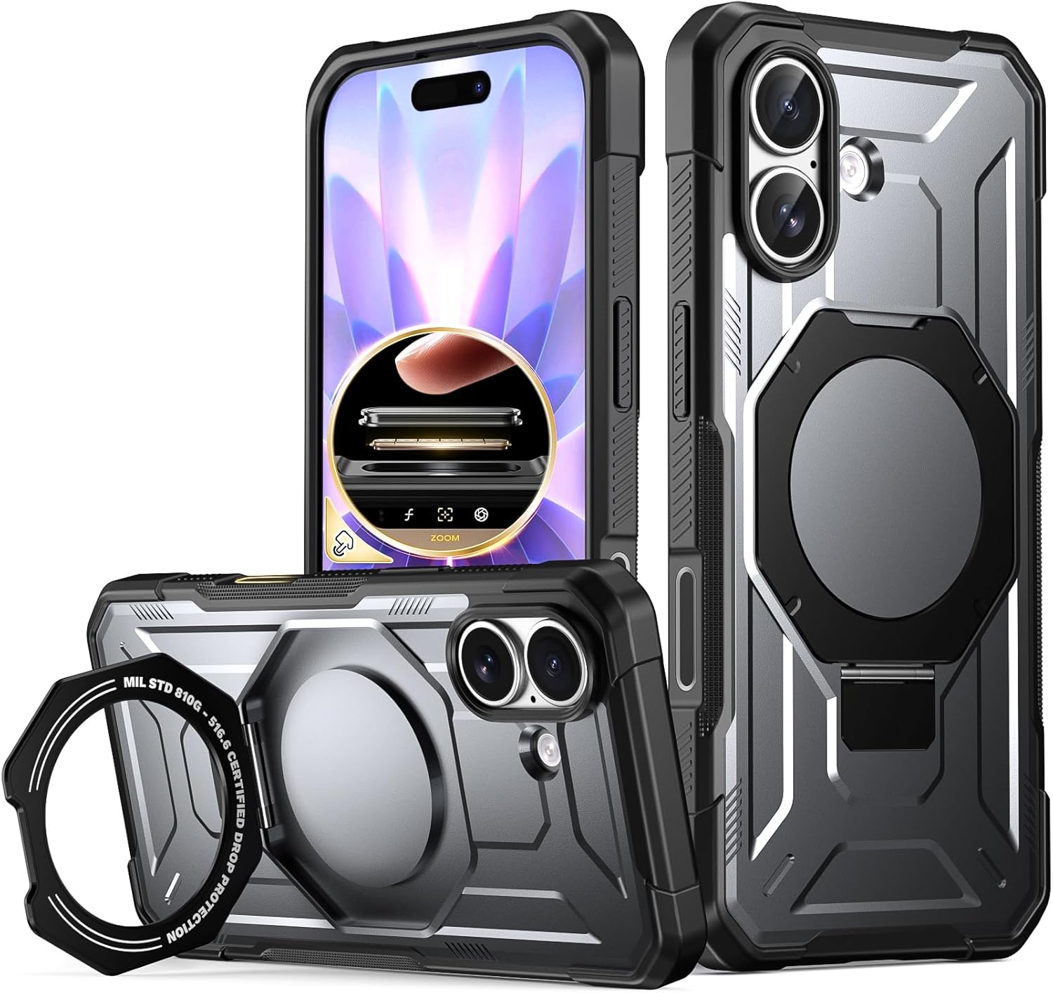 Poetic Spartan Case with Ring Stand for iPhone Air, [Camera Control Button][Magsafe Compatible], Full Body Rugged Shockproof Protective Cover Case, Metallic Gun Metal