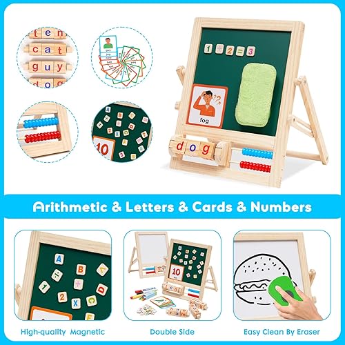 Miniatura 6 de Caballete de mesa para niños tablero de doble cara con juego de letras a juego para niños y niñas