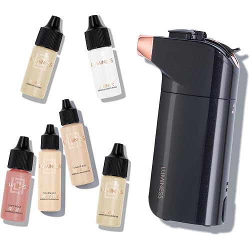 Luminess BREEZE DUO Airbrush Makeup System, Fair Coverage – 9-Piece Kit includes 2x Silk Airbrush Foundation, Soft Rose Blush, Glow Highlighter, Moisturizer Primer, and Airbrush Cleaning Solution