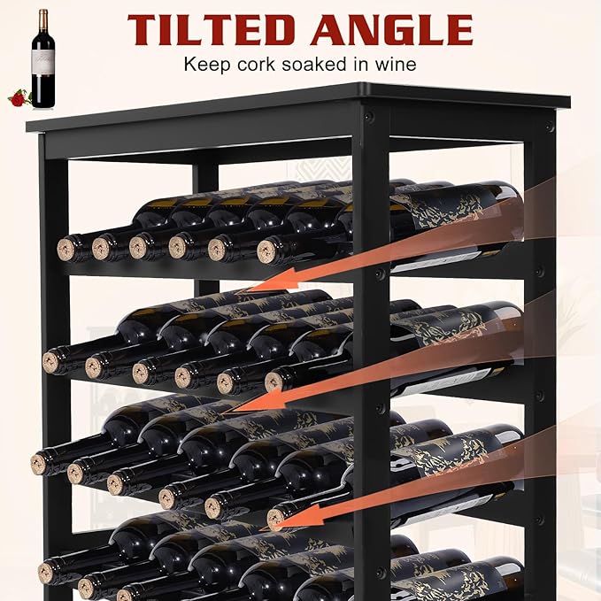 Estante para Vinos de Bambú, 7 Niveles para 42 Botellas, Negro miniatura 7