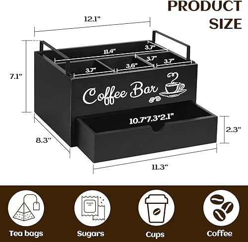 Miniatura 3 de Organizador de accesorios de barra de café, organizador de estación de café de madera con asa, cesta de almacenamiento para tazas K, soportes para
