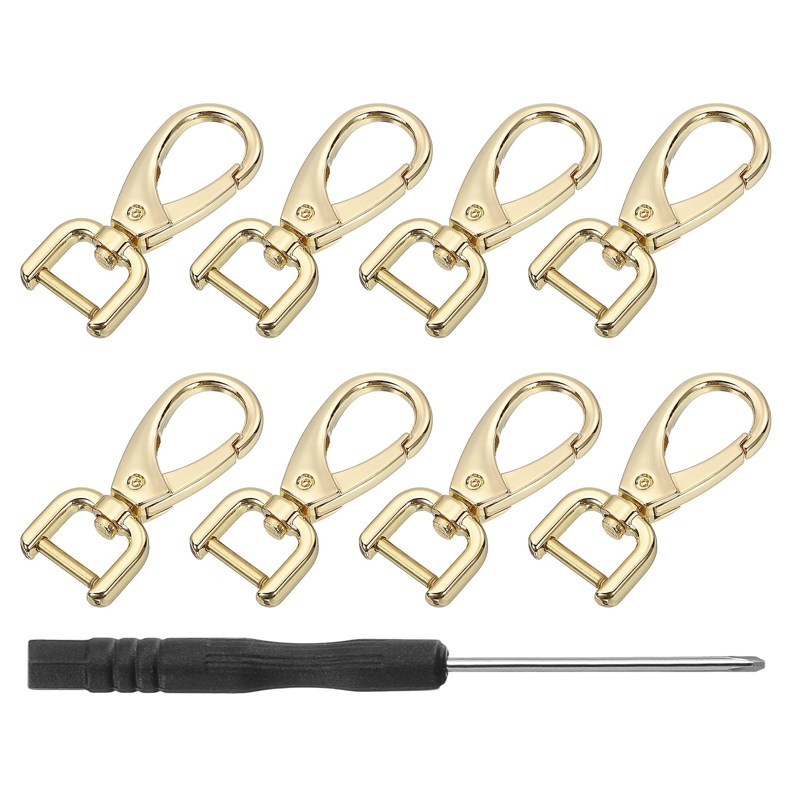 sourcing map 8Pcs Swivel Clasps Hook, 12mm(0.47 Inch) D Ring Detachable Snap Hardware Metal Lobster Claw Clasp Hook with Screwdriver for Purse Keychain DIY, Gold