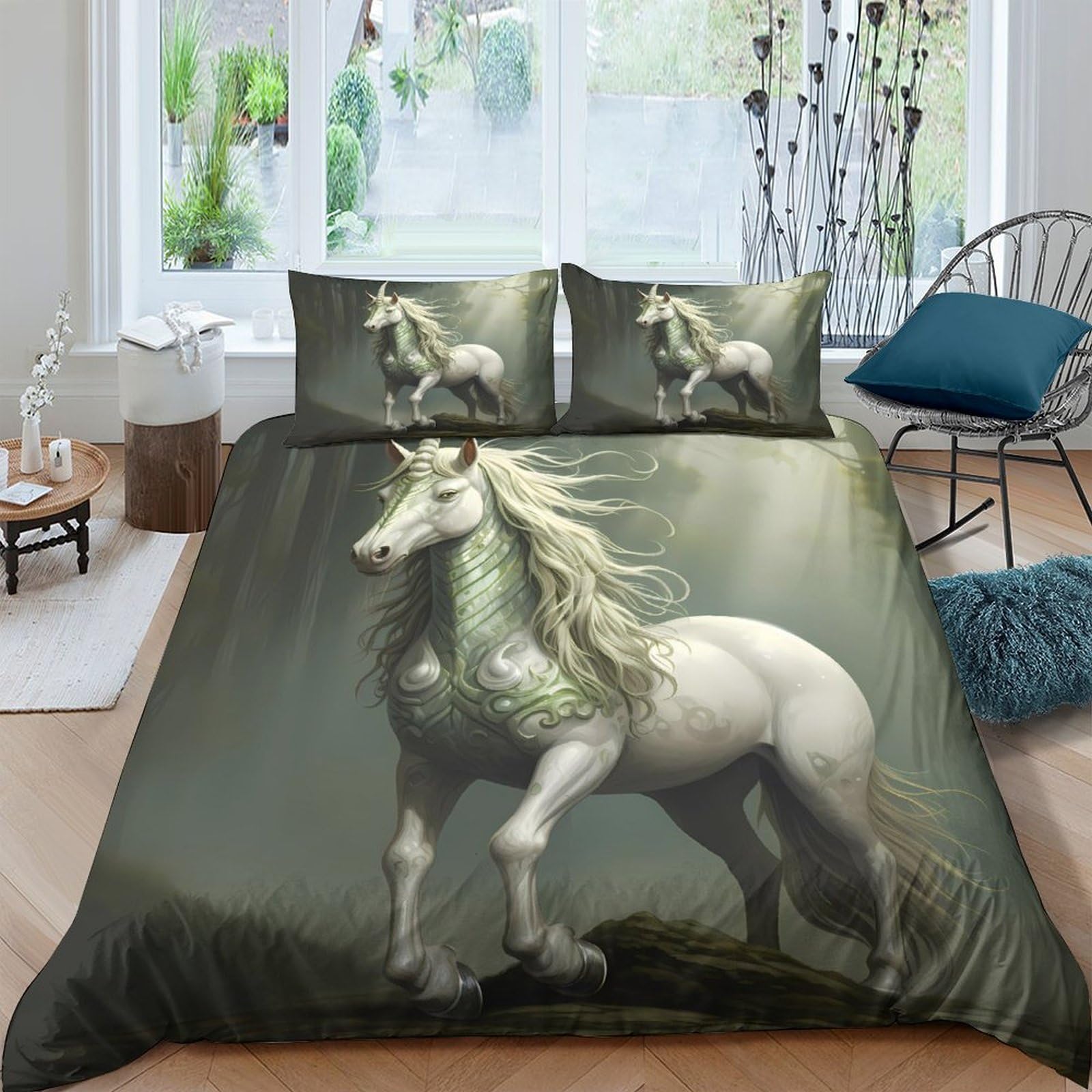 Ctjqhvkz Style-7 3D Printed White Unicorn Fitted Sheet Microfiber Soft Anti-Slip Fantasy Horse Bed Cover For Bedroom Dorm Decor Single（135X200cm）