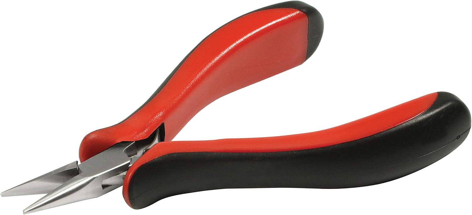 The Beadsmith Platinum Series German Chain Nose Pliers, 4.75 inches (120mm) with Polished Steel Head, red and Black Ergonomic Comfort Grip Handle with Double-Leaf Spring, Tool for Jewelry Making