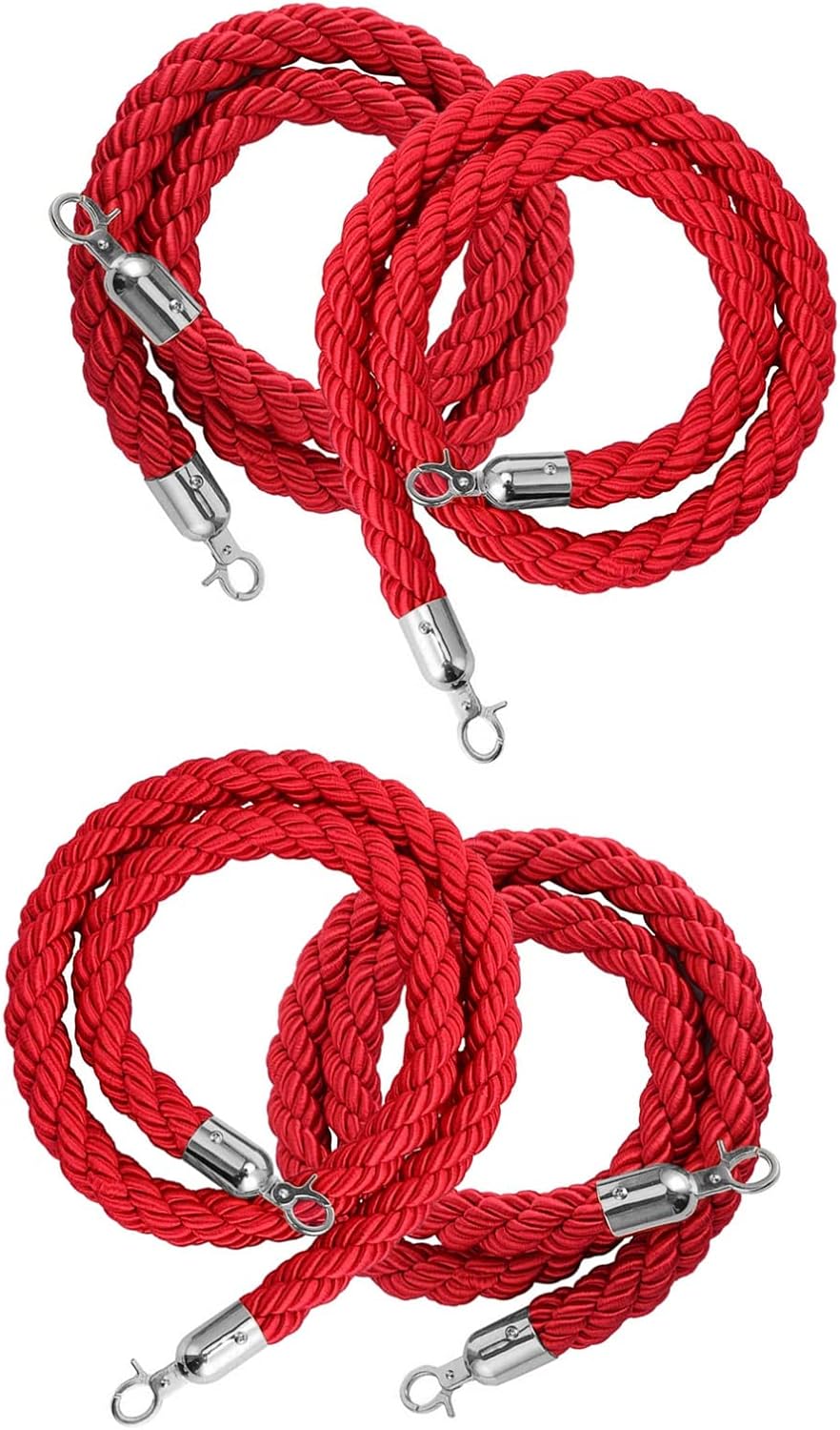 Red Crowd Control Rope for Hotel Lobby Decoration Party Braided Twisted Rope for Stanchions/Queue Lines with Hooks Hemp Rope Barrier (Silver Hooks 4m/13.1ft)