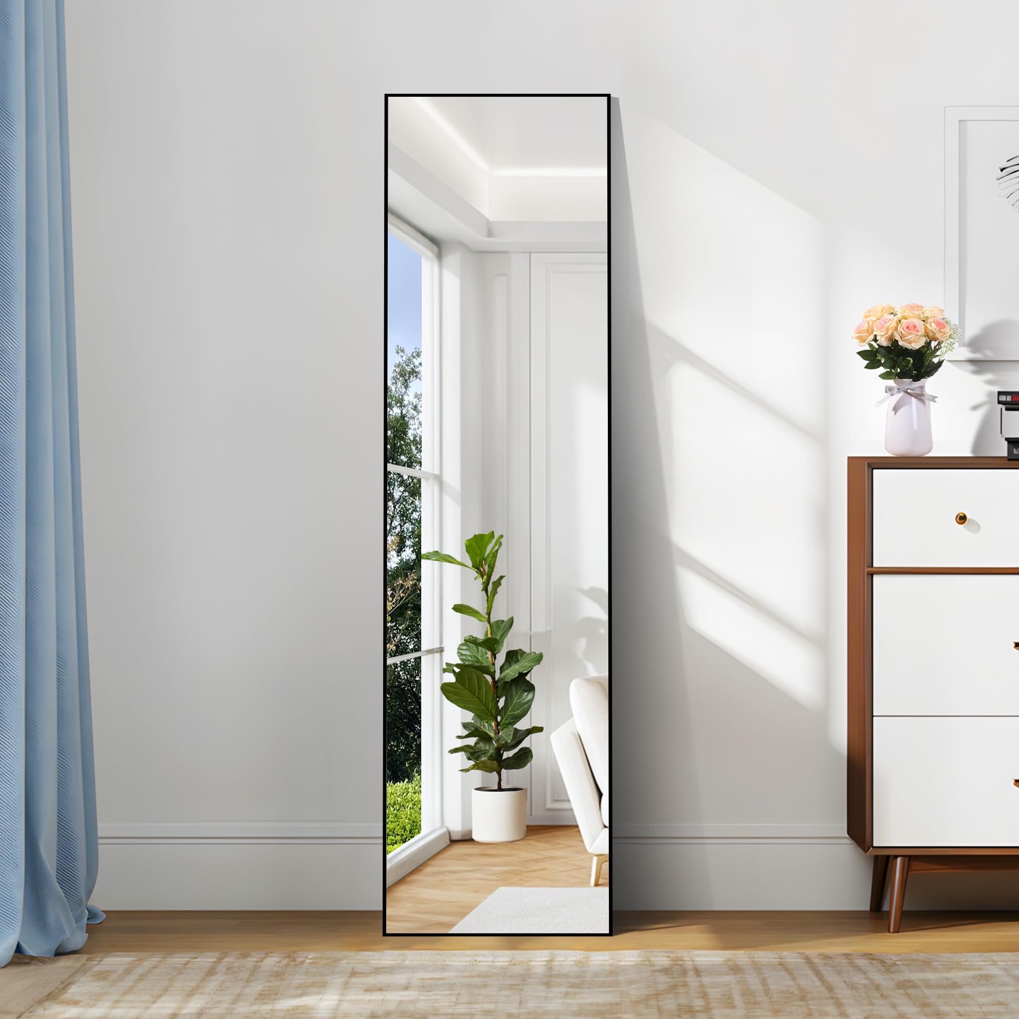 COFENY Specchio da Terra, 150 x 40 cm Specchio da Parete Grande con Cornice in Alluminio, Specchio da Terra da Appoggiare o Appendere per Soggiorno, Camera da letto, Soggiorno, Ingresso, Nero