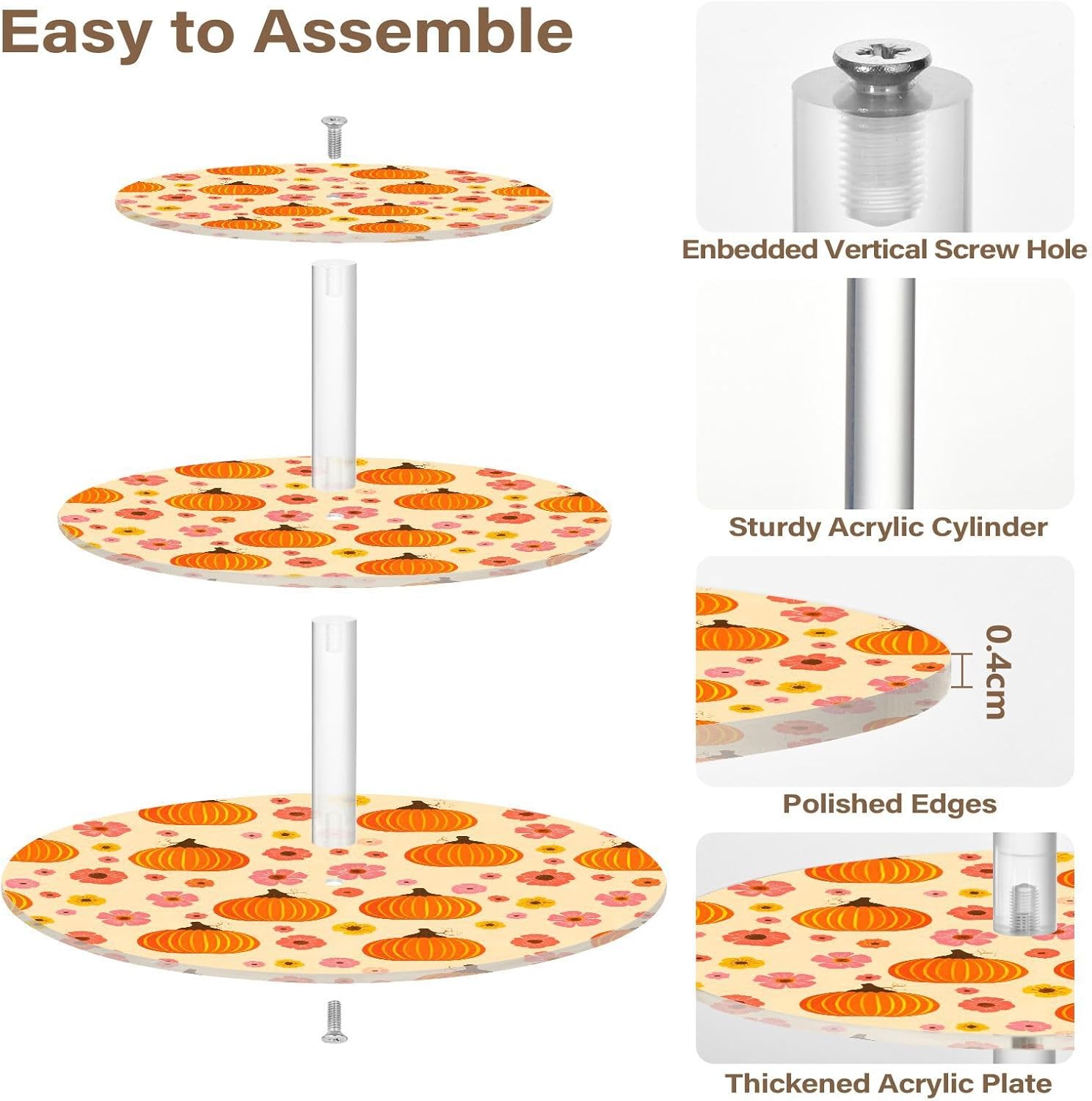 Autumn Fall Flowers Floral Pumpkin Thanksgiving 3 Tier Acrylic Cupcake Stand, Cupcake Stand for 34 Cupcakes for Weddings,Christmas,Holidays,Parties,Birthday,Printed Cupcake Tower 23301674