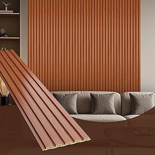 OUZUGIE WPC Acoustic Slat Wall Paneling, 8-Pack 96 x 6 Inches 3D Wall Pa...