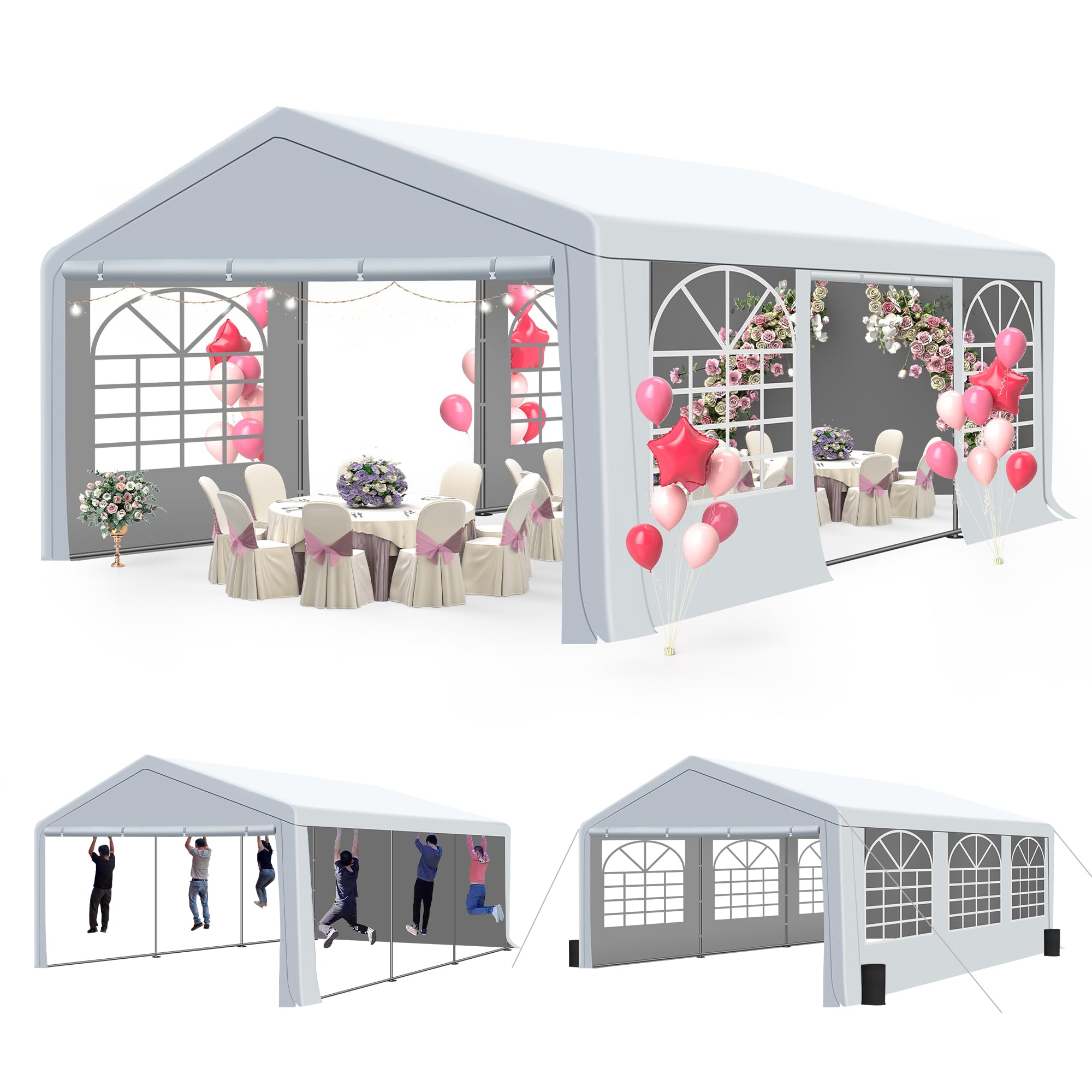 SEE DESCRIPTION 20' x 20' Heavy Duty Party Tent - Outdoor Wedding Gazebo Event Shelter Canopy with Removable Sidewall & 4 Sand Bags for Outdoor Event, Wedding, Birthday Party
