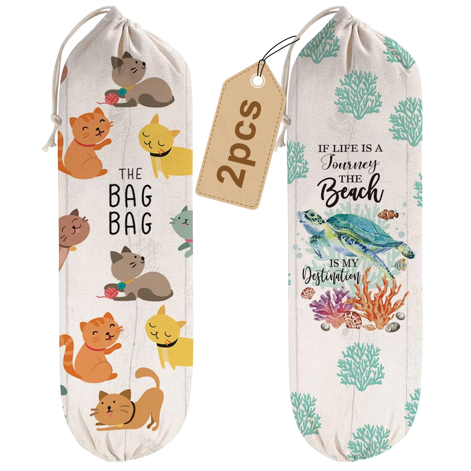 WELLBANEE 2Pcs Cat Plastic Grocery Bag Holder or Dispenser, Bag Holder for Plastic Bags, Cute Cat Plastic Bag Organize - PB003