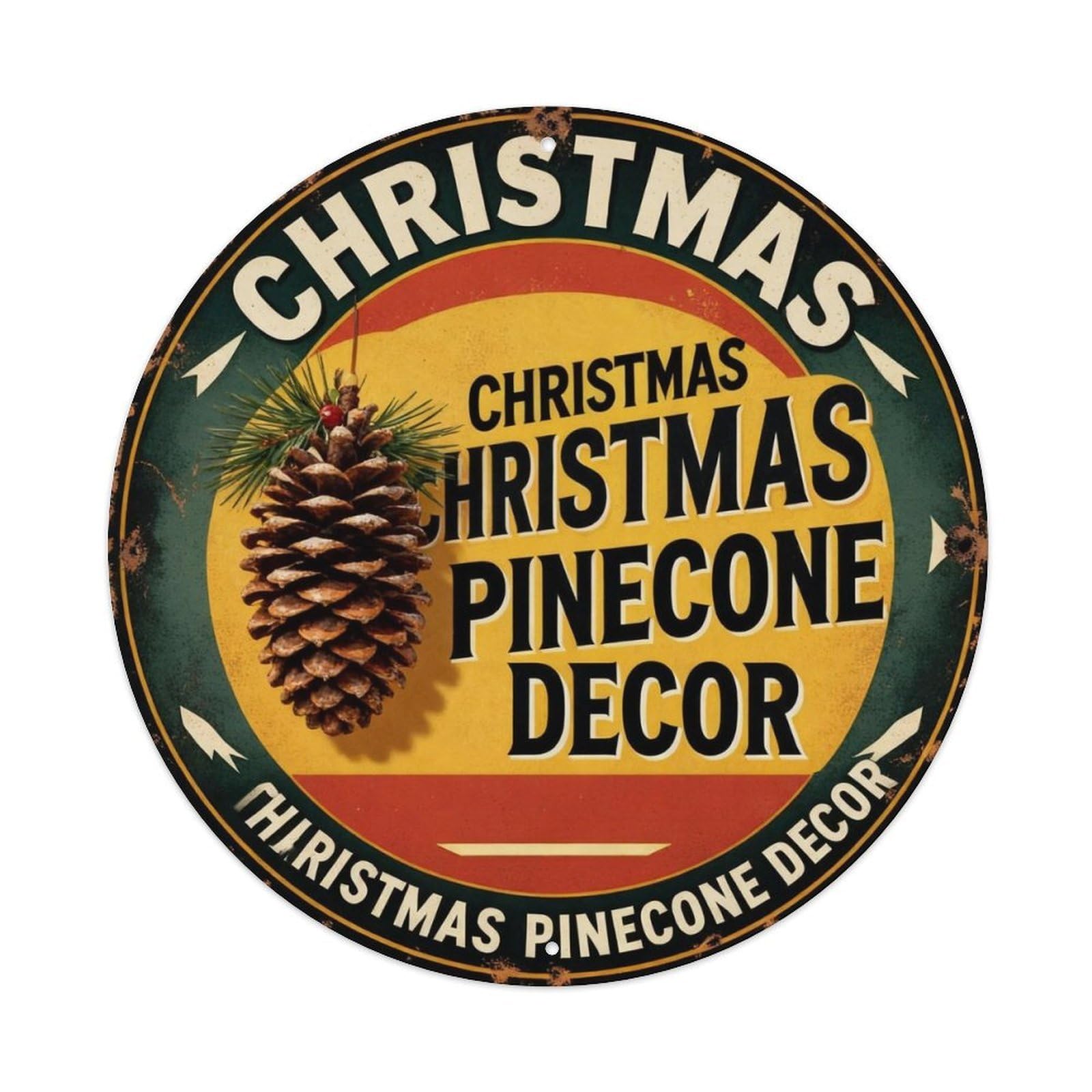Christmas Pinecone Decor Metal Tin Sign Plaque