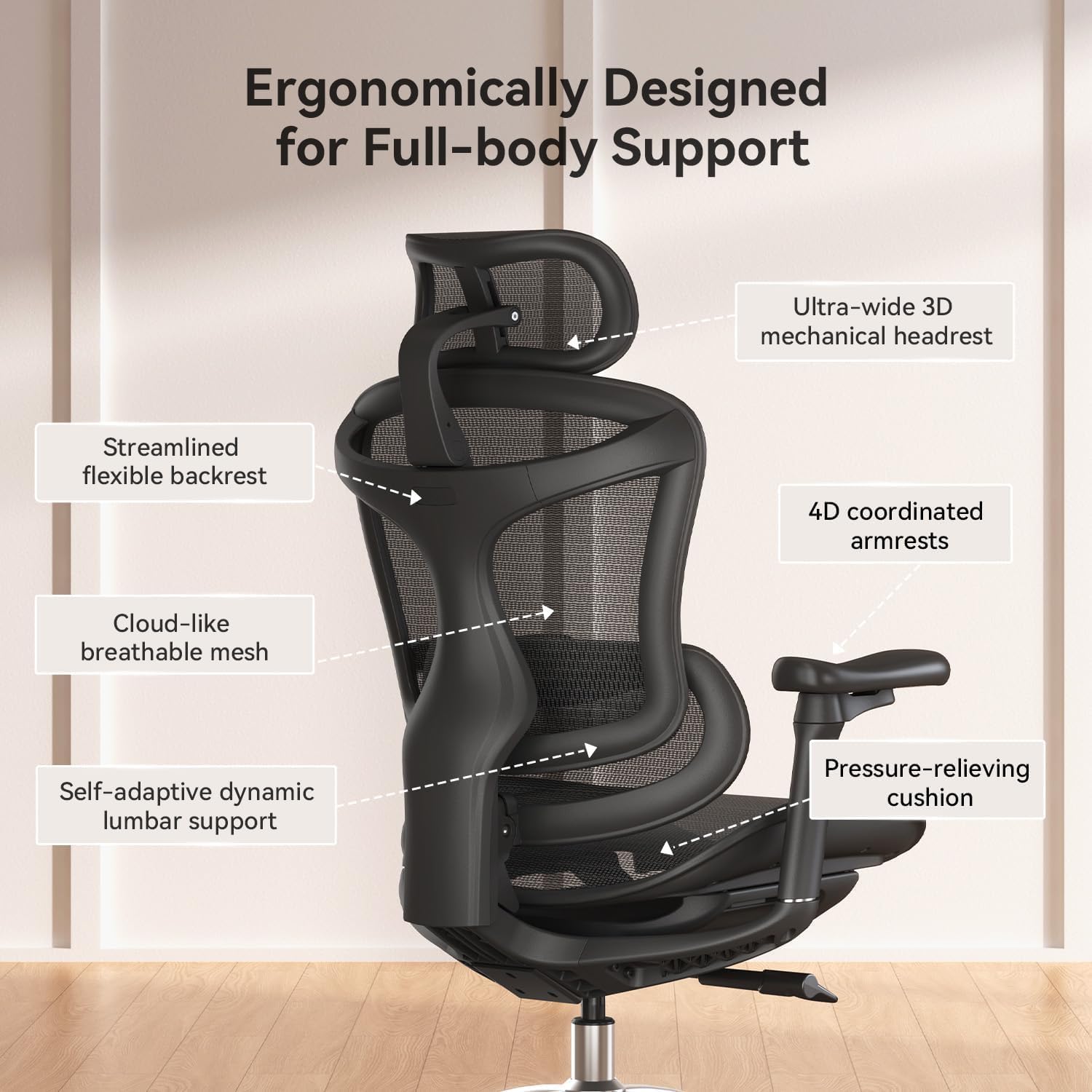 Garvee Silla de Oficina Ergonómica Grandeza y Robusta - Respaldo Alto de Malla Transpirable - Soporte Lumbar Dinámico - Reposabrazos 3D Ajustables - Asiento Giratorio con Reposapiés