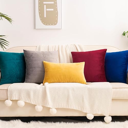 Miniatura 7 de HWY 50 fundas de cojín de terciopelo rojo burdeos 16x16 pulgadas, paquete de 2, fundas de cojín decorativas, suaves, sólidas y lujosas para sofá,