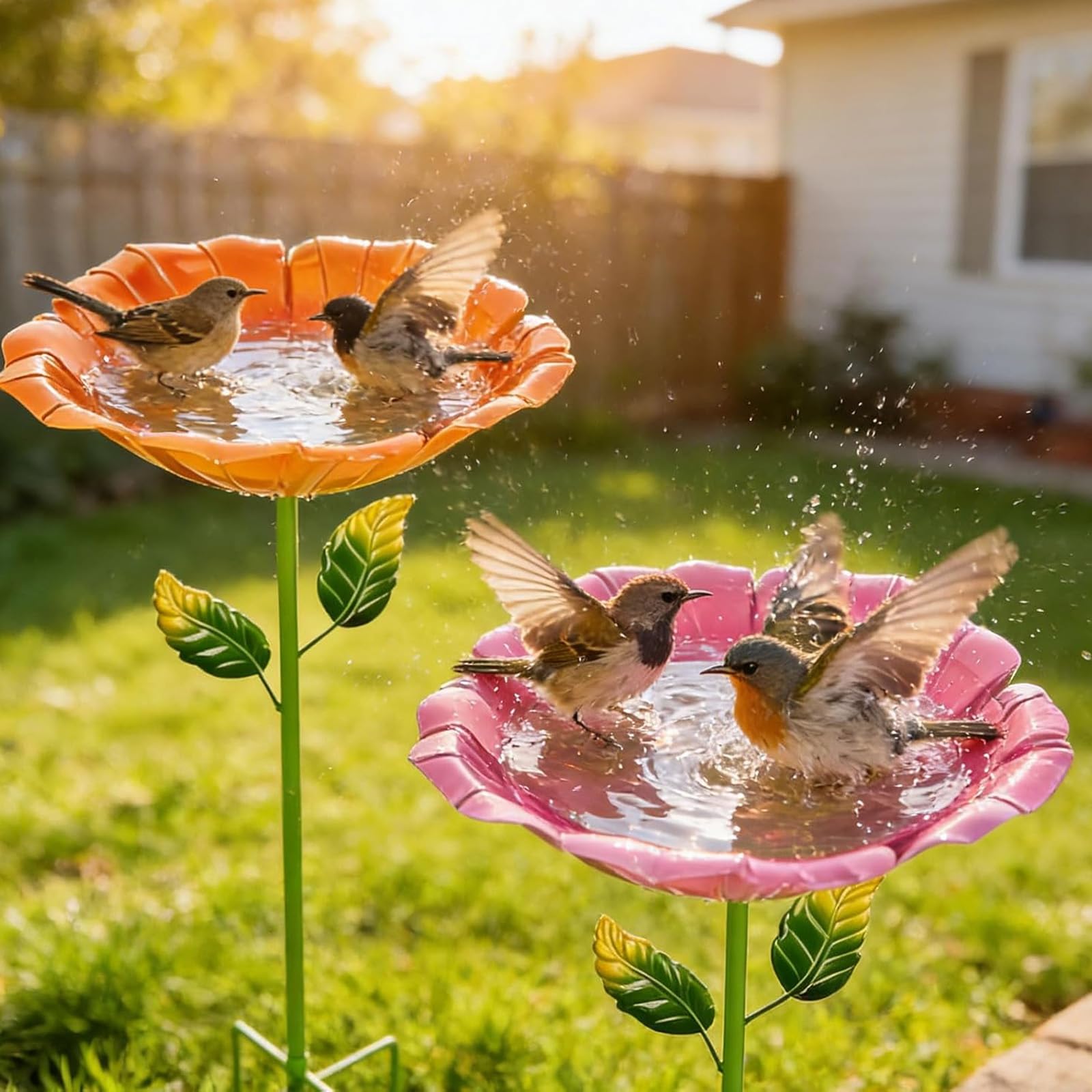 Bain d'Oiseaux 2 Pièces Abreuvoir Oiseaux Exterieur sur Pied Mangeoires pour Oiseaux Bassin Jardin