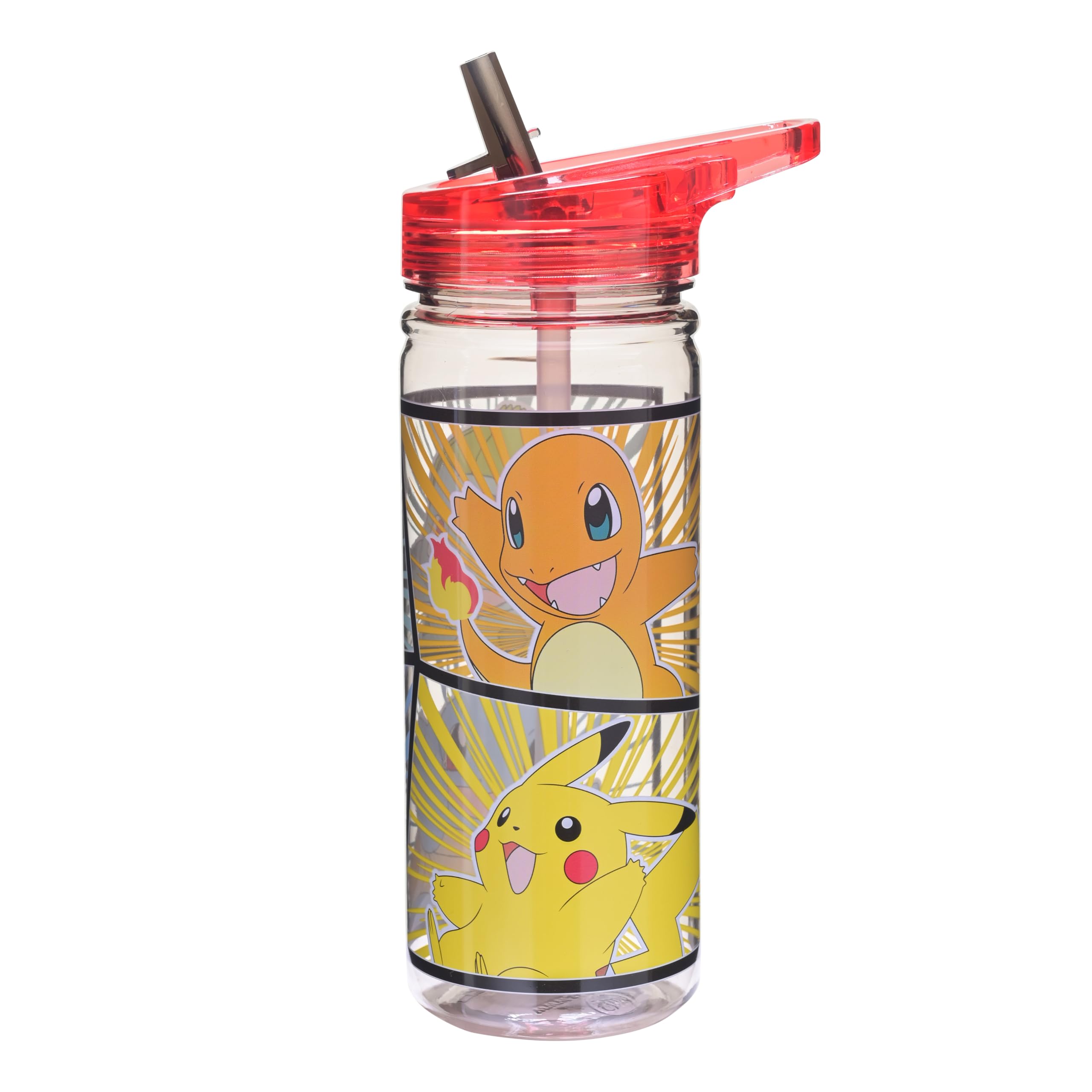 Pokemon Kids Water Bottle 580ml – Leakproof Flip Lid with Straw – Featuring Pikachu, Charmander, Bulbasaur & Squirtle – BPA-Free Reusable Drink Bottle for School & Travel