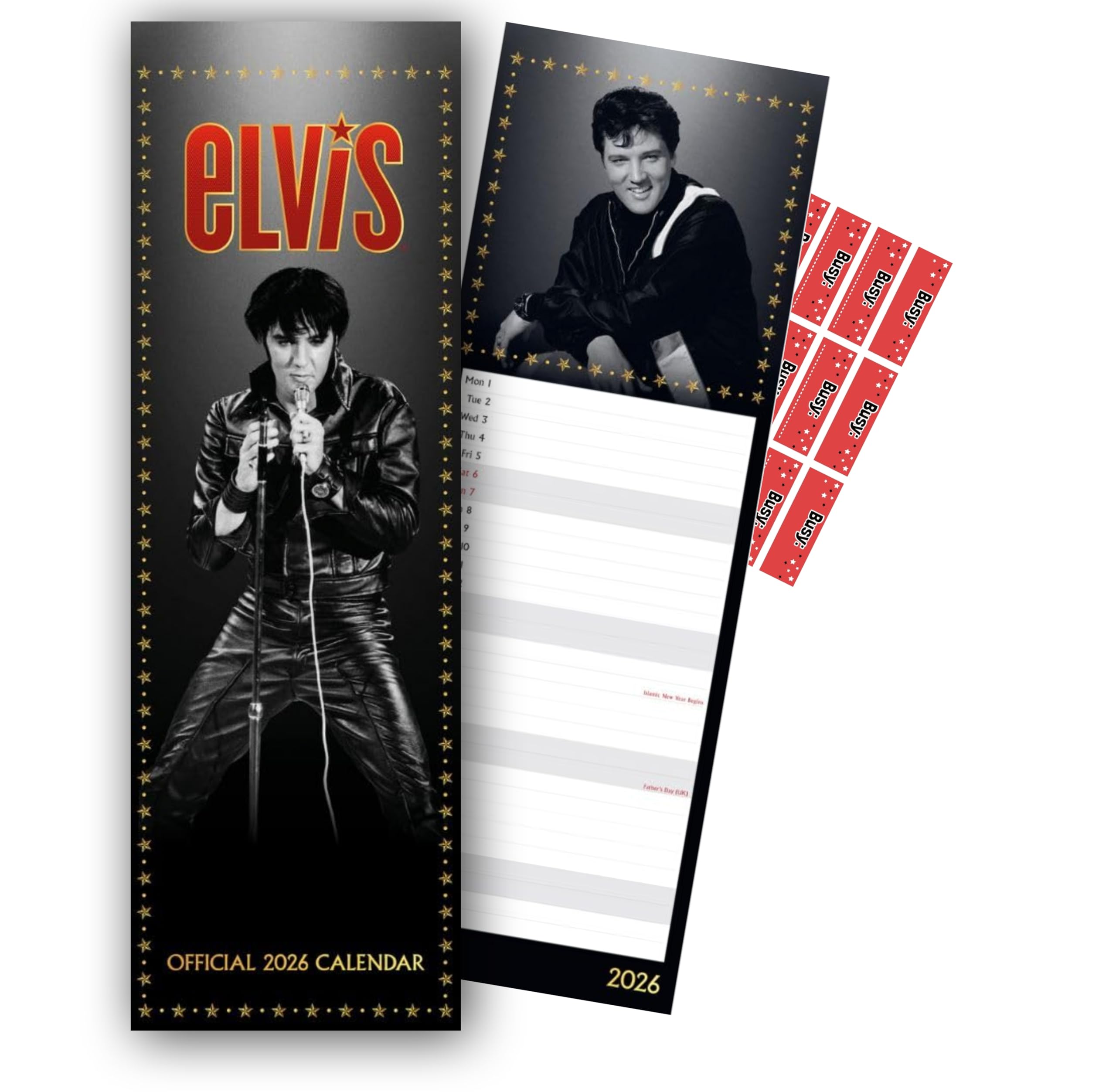 Elvis Presley Calendar 2026 Slim Wall Calendar Gift Present with FREE Organising Stickers Included