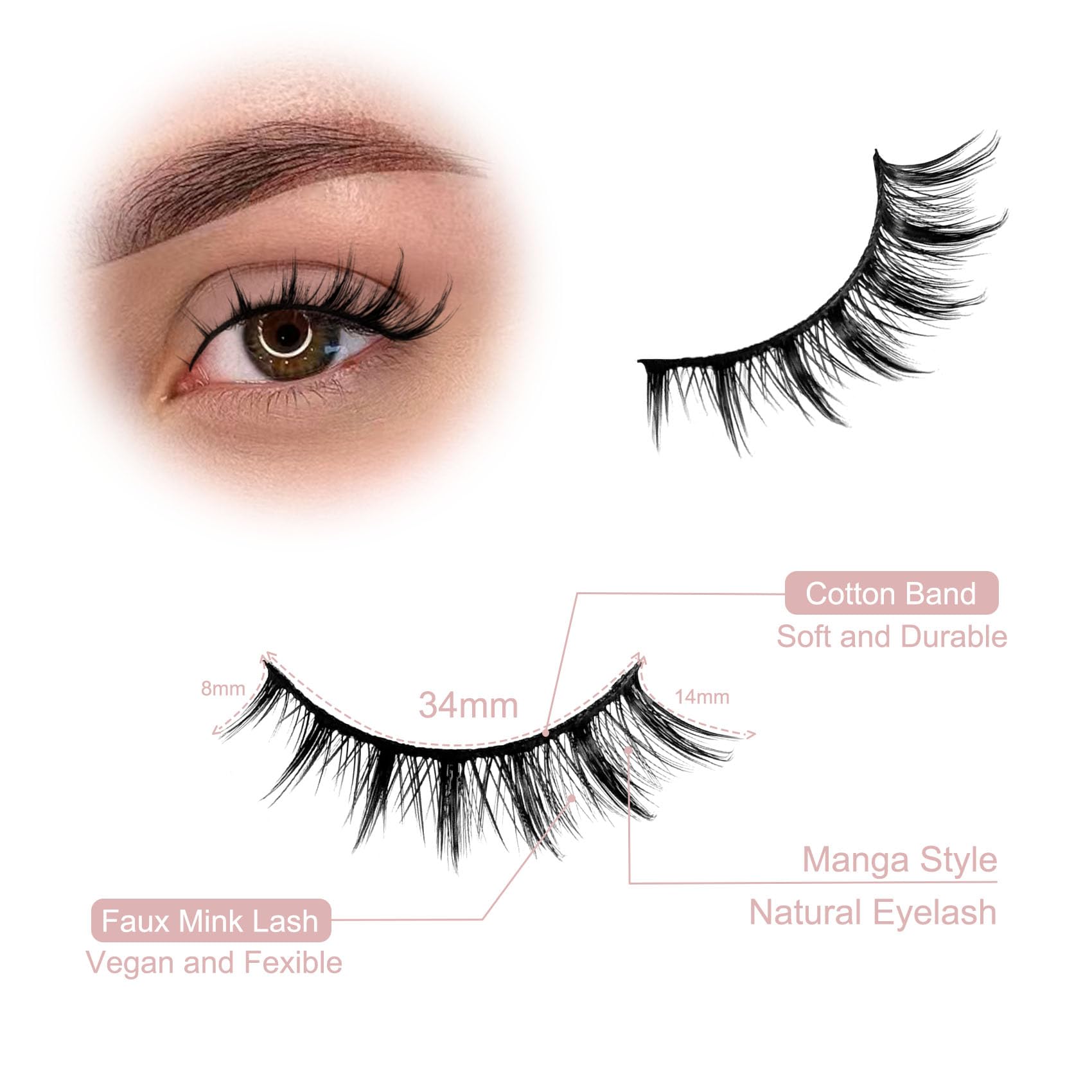 Ciglia finte a forma di occhio di gatto, effetto naturale, 13 mm, confezione da 7 paia di ciglia finte