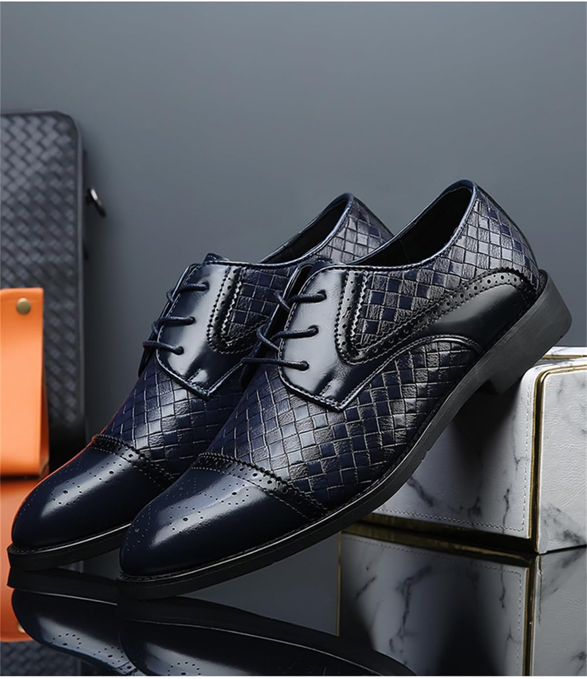 Men's Business Dress Oxfords Shoes Formal Cap Toe Brogues Derby | Retro Woven & Plaid Styles