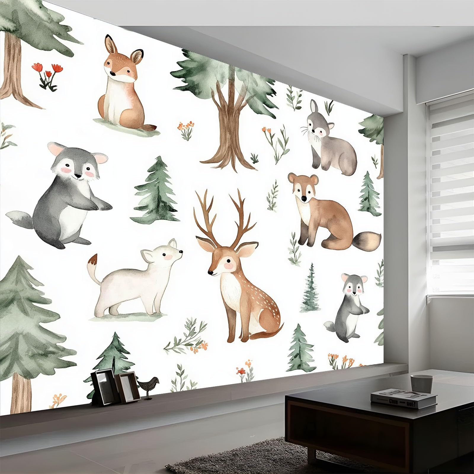Tapeta Hiperrealizm 200 x 140 cm Kreskówka Zwierzęta Las Fototapeta 3D, Fototapety Ściany Włóknina Fototapety Fotograficzne-Nowoczesna Dekoracja Ścienna, Biały