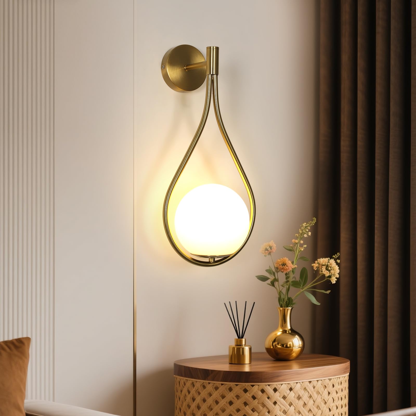Comely Wandleuchte Innen Glas, Tropfenförmige E27 Wandleuchte Kugel | 45CM Wandlampe Innen Modern für Wohnzimmer Schlafzimmer, Flur, Treppenhaus