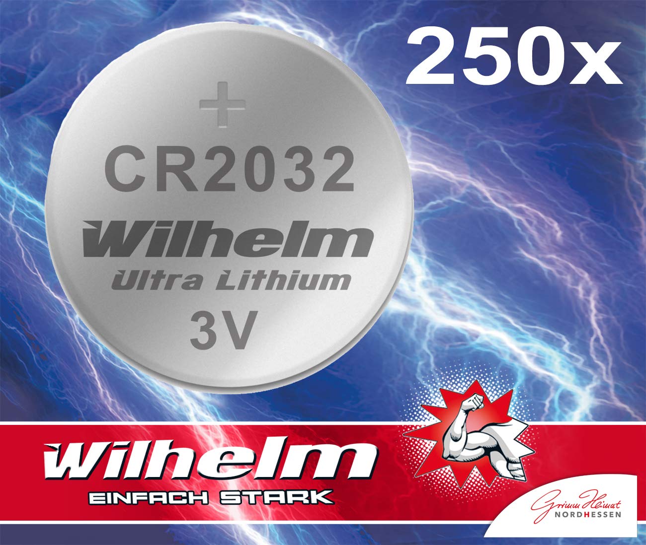 Wilhelm CR2032 Lithium Knopfzellen Batterien 3V CR 2032 – 250 Stück