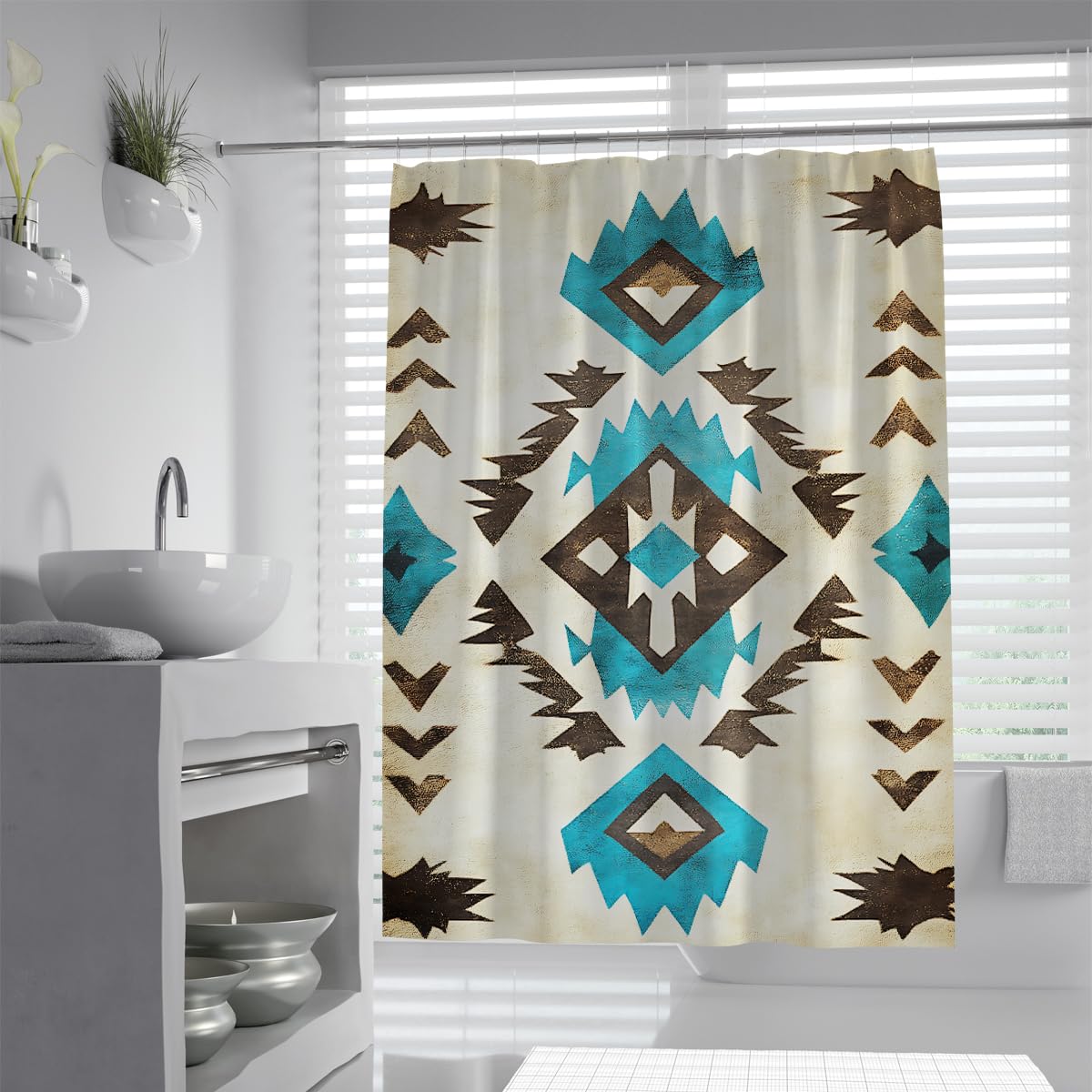 UERWOWELL Vibrant Southwestern Shower Curtain Modern Aztec Style Shower Curtain Southwestern Decor Fabric Bathroom Curtains with Hooks Quick Dry W200xL200 cm