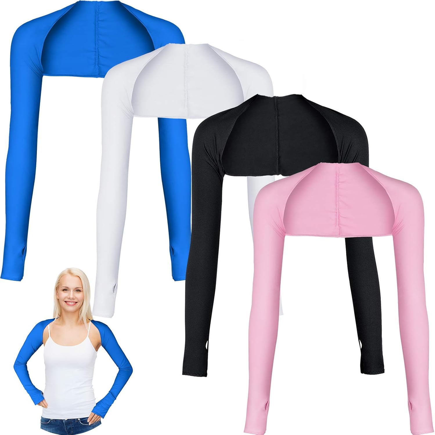 4 Pairs Cooling Shawl Arm Sleeves Sun Protection with Finger Hole for Golfing, Driving, Riding, Fishing (Purple, White, Camouflage Blue, Camouflage Green): Sports & Outdoors