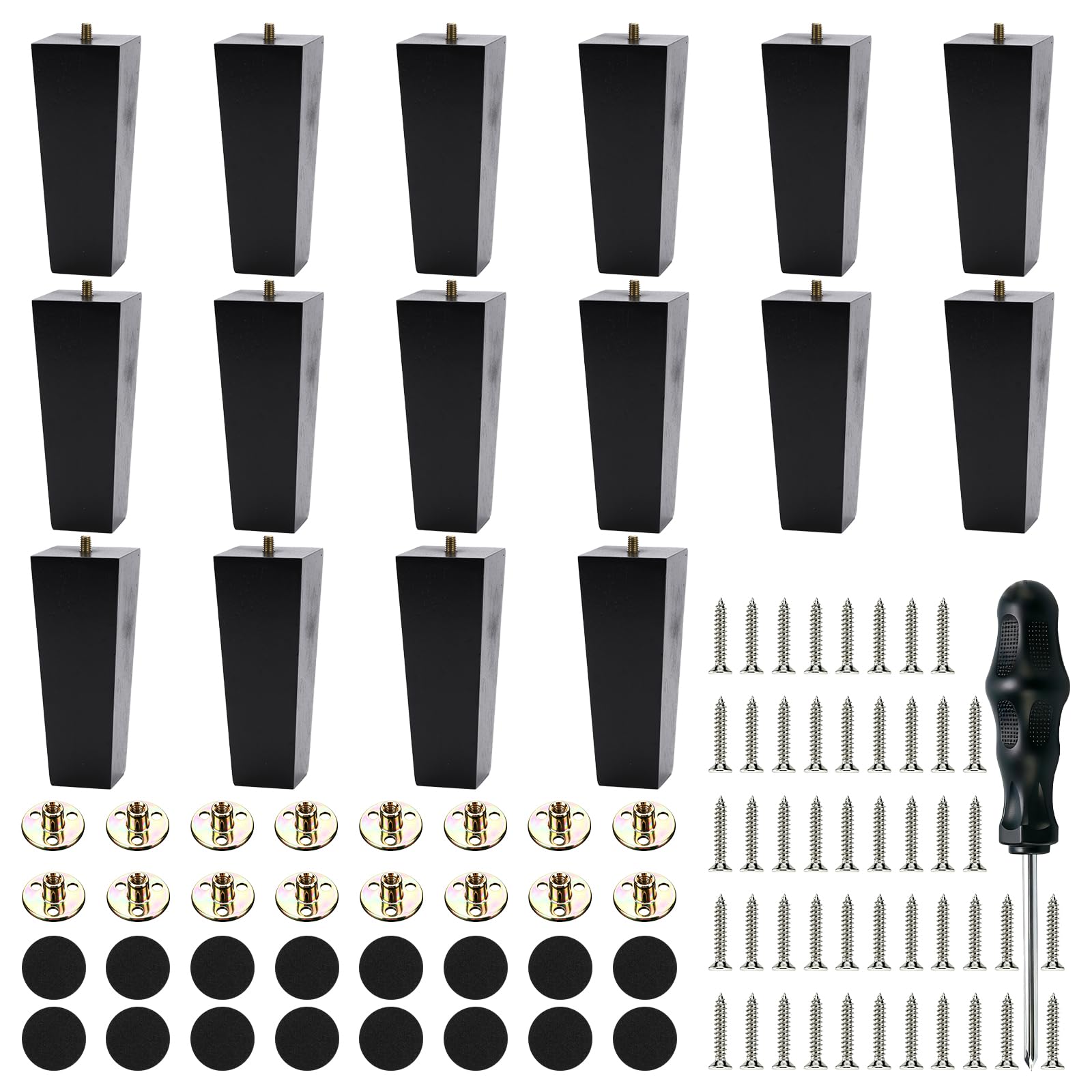Photo 1 of Mizzukia 16-Pack Black 6 Inch Square Furniture Legs