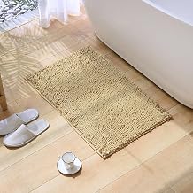 Chenille Bath Mat,Non-Slip Absorbs Water Bathroom Rug, Soft Plush Cozy Thick Bath Rugs,Quick Dry Microfiber Shag Carpet,Washing Machine,Rugs for Tub, Shower, and Bath BM001 17"24", Camel
