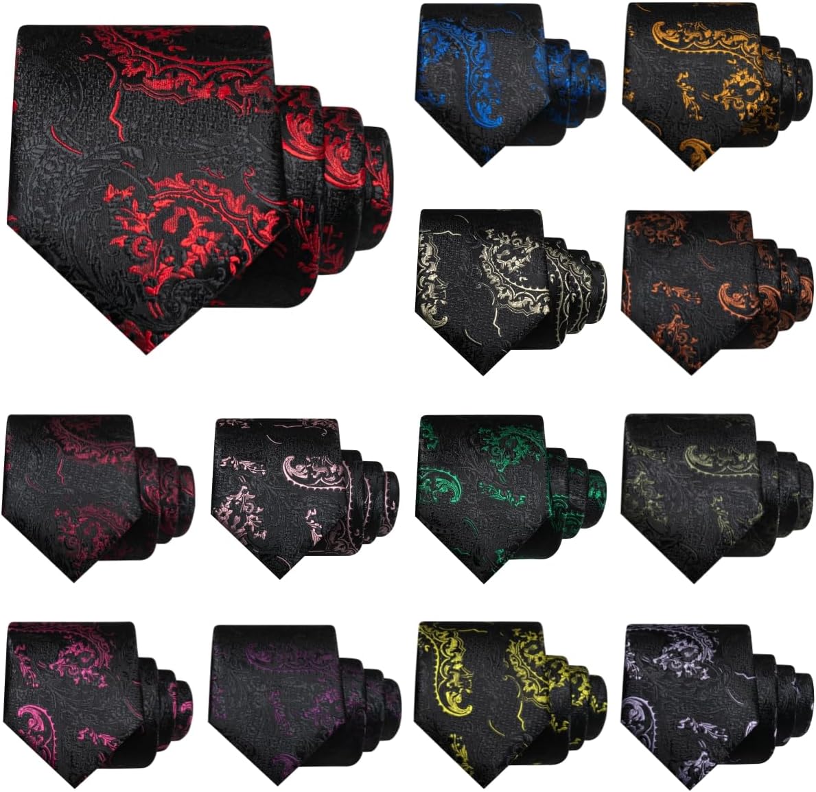 RBOCOTT Mens Floral Paisley Tie Woven Necktie Pocket Square and Lapel Pin with Tie Clip Set for Business Wedding 4PCS