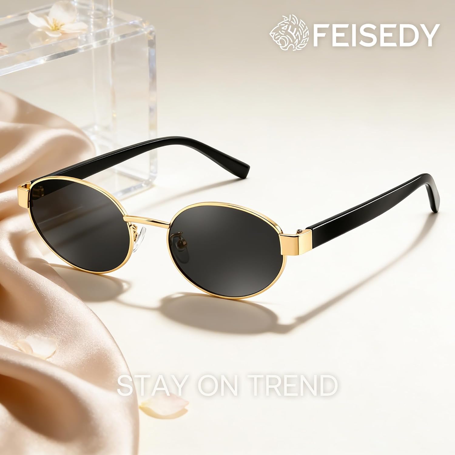 FEISEDY Retro Oval Metal Y2K Sunglasses for Women Men Small Frame B0402 image 4