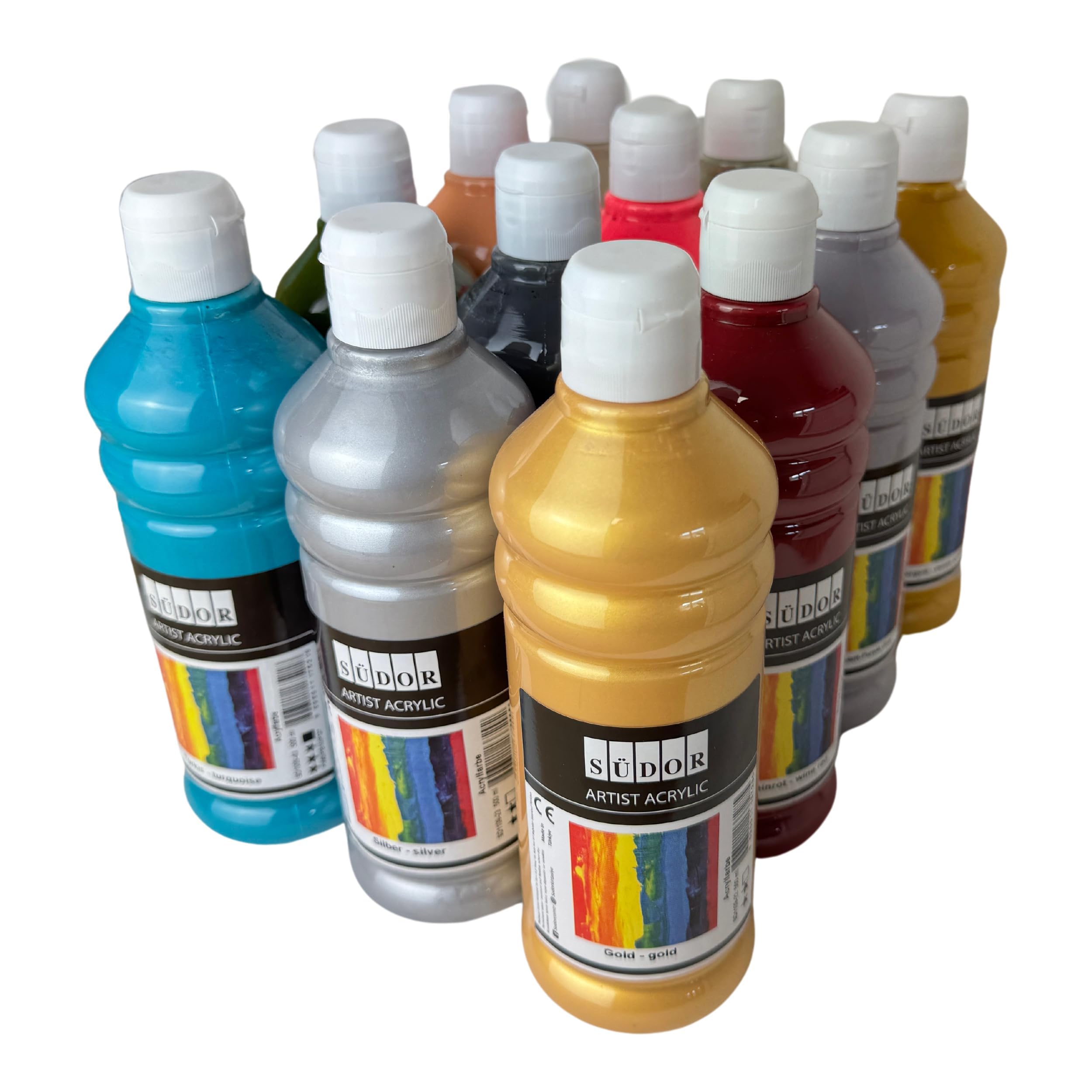 SÜDOR Acrylfarben Set 24 × 500 ml – Hochpigmentierte Künstler-Acrylfarben mit starker Deckkraft – Für Jugendliche & Erwachsene ab 14 Jahren – Ideal für Leinwand, Holz, Stein & Pouring