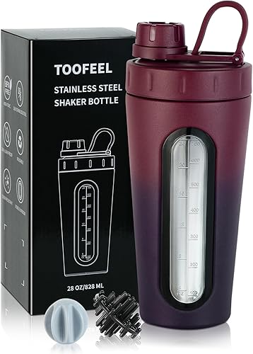 TOOFEEL Botellas agitadoras para mezclas de proteínas, coctelera de proteínas de acero inoxidable de 28 onzas con 2 bolas agitadoras, no se mantiene